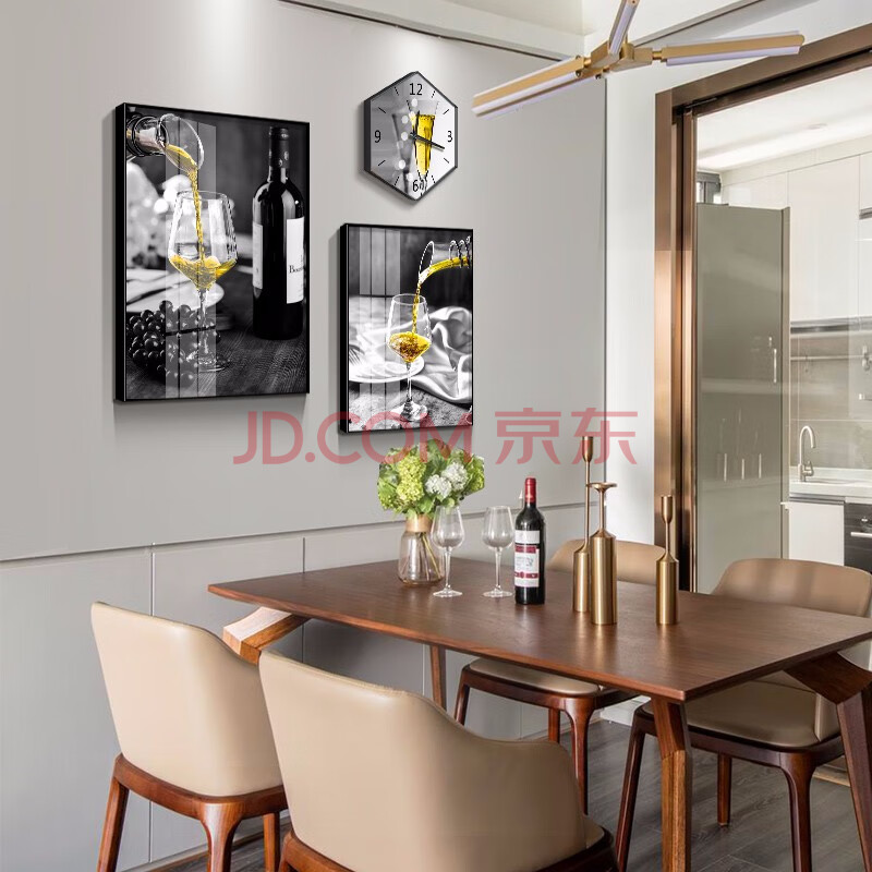 恋之屋 餐厅装饰画墙面北欧餐厅装饰画现代简约轻奢风创意钟表壁画
