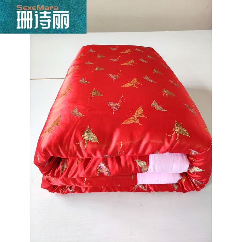 杭州绸缎自制棉花被带被套 蝴蝶老式包边被子结婚手工棉被丝绸传统