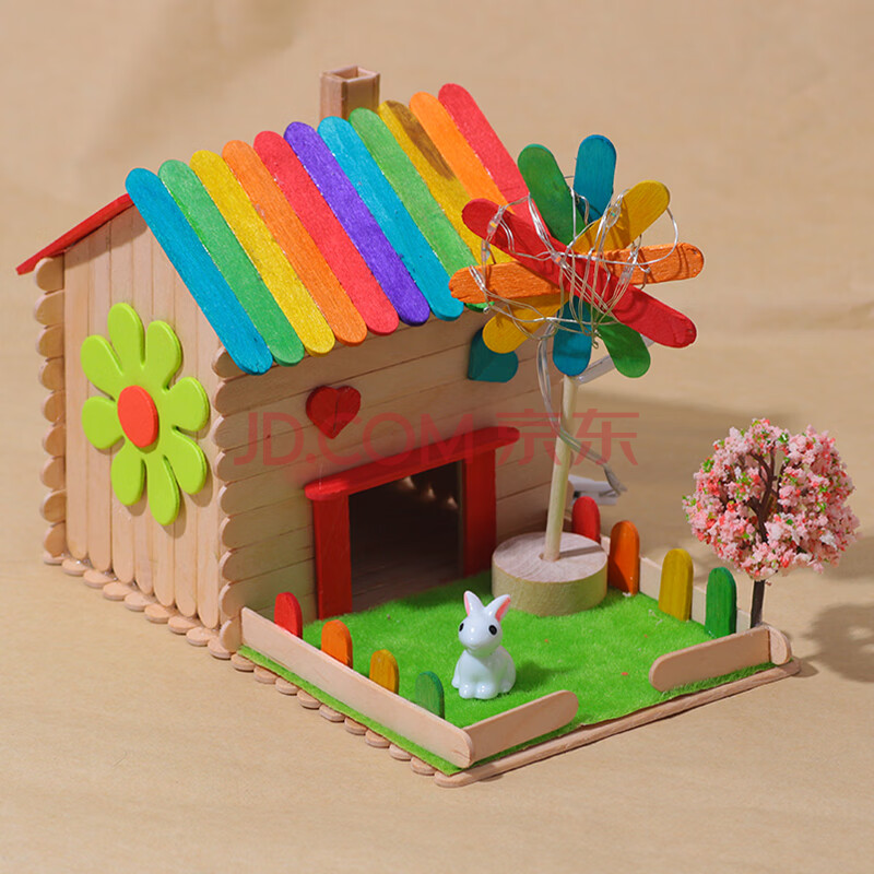 儿童手工制作建筑木屋 儿童手工diy小木屋制作小房子建筑模型玩具幼儿
