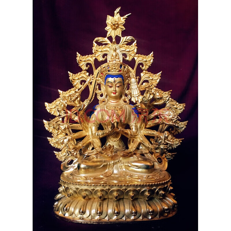 准提尼泊尔工艺 纯铜鎏金彩绘 准提佛母像 准提菩萨 带背光