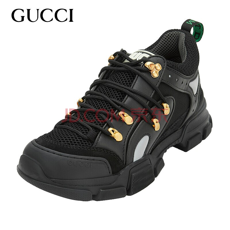 gucci 古驰 gucci男鞋 奢侈品男士flashtrek系列黑色皮革织物拼接运动