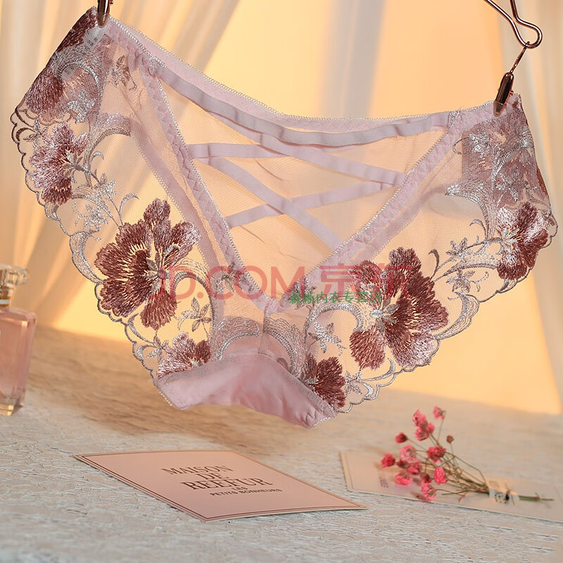 女士全透明裆性感内裤雷丝情绪用品妩媚欧美宫廷刺绣性感透明网纱内裤