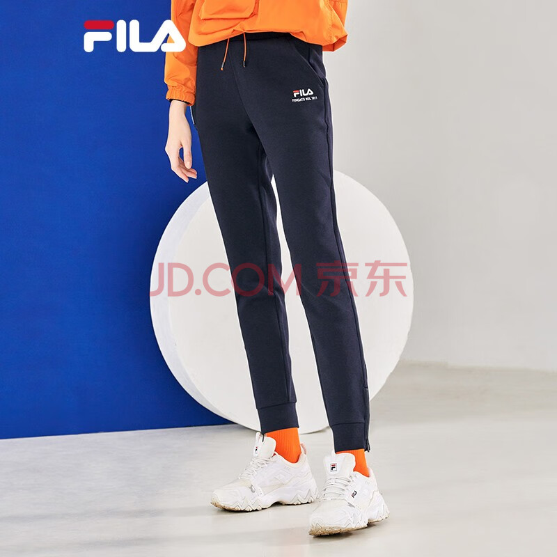 fila斐乐官方运动裤女子针织长裤收口ins透气时尚裤装女 传奇蓝-nv