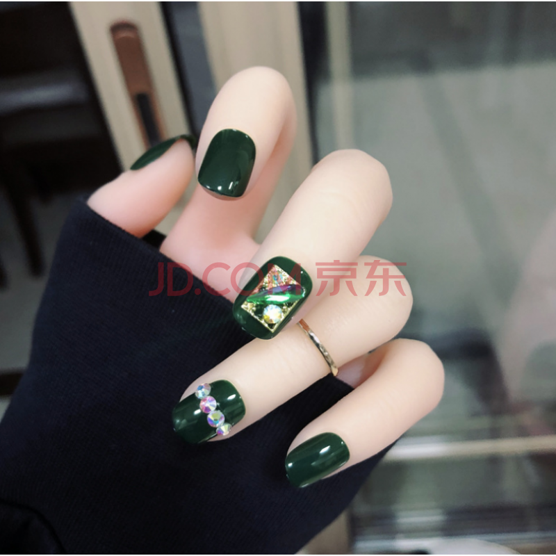 新娘手指甲贴片美甲成品可拆卸穿戴式女假指甲片成品带钻美甲贴片 墨