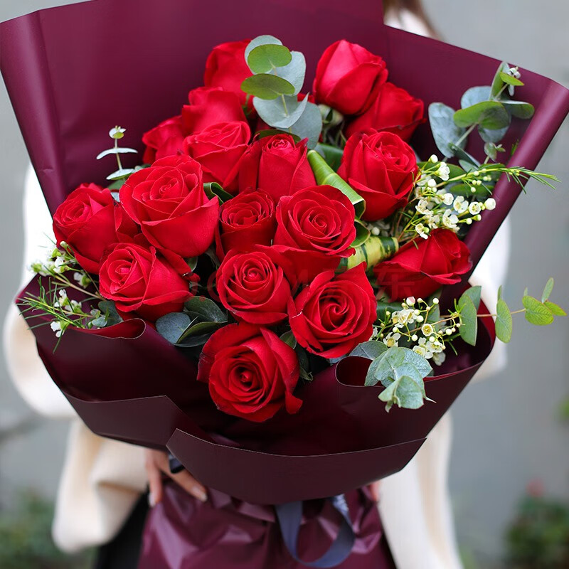 爱花居 19朵52朵玫瑰花鲜花速递生日礼物表白祝福送女友朋友闺蜜全国
