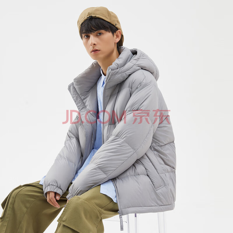美特斯邦威云朵羽绒服男连帽宽松冬季情侣装外套女 灰色 175/l