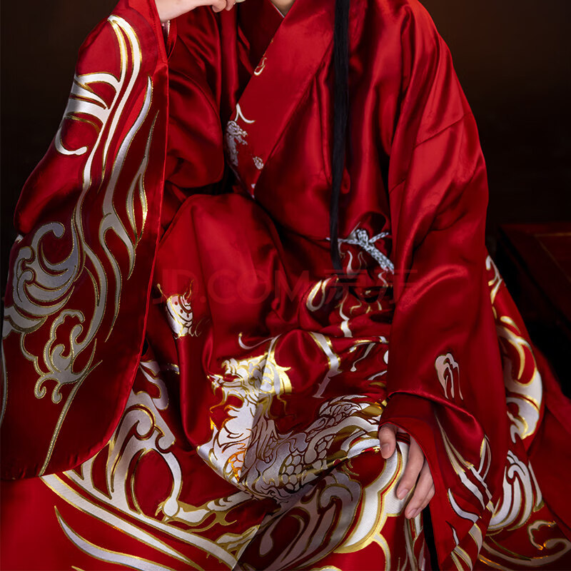 汉服男道袍织金披风明制气质男秋冬款汉服帅气红色道袍一件现货170
