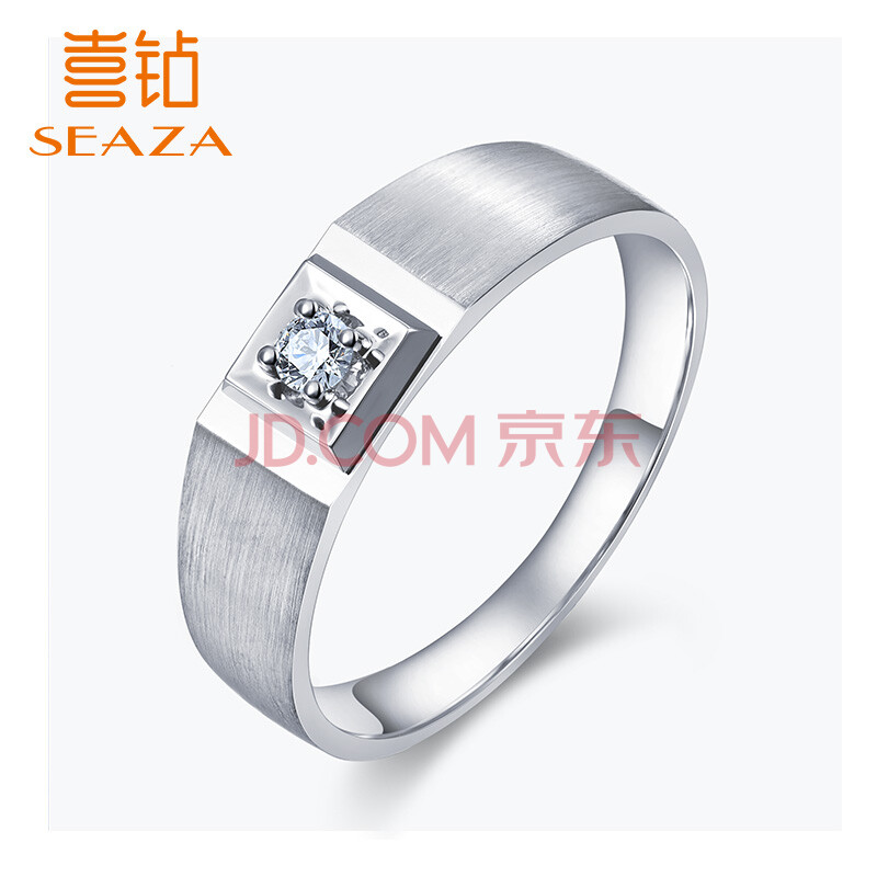 金au750钻石戒指,金au750 喜钻白18k金经典男戒低调拉丝质感钻石戒指送老公送男朋友求婚订婚