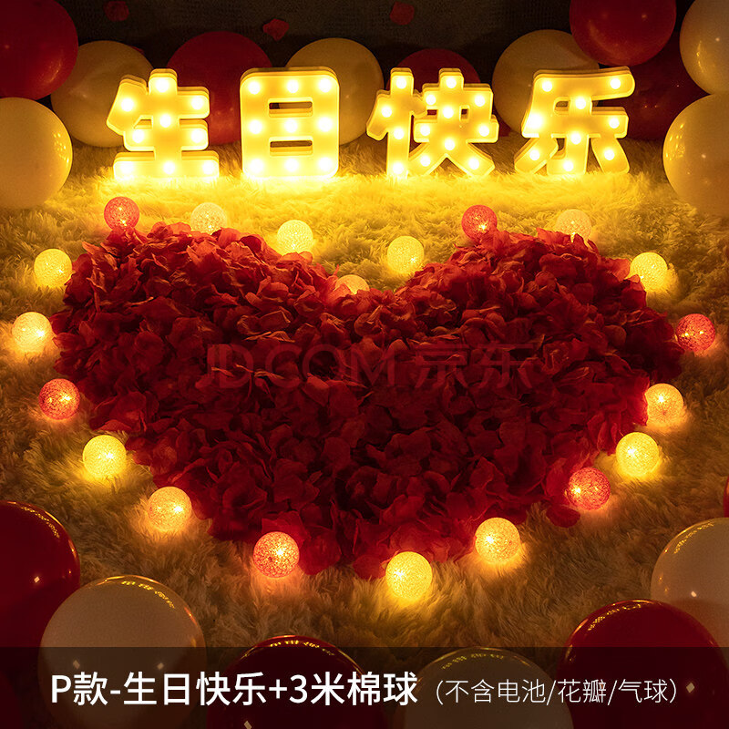 创意布置温馨装饰ins后备箱浪漫表白 p款-生日快乐字体灯 3米棉球灯
