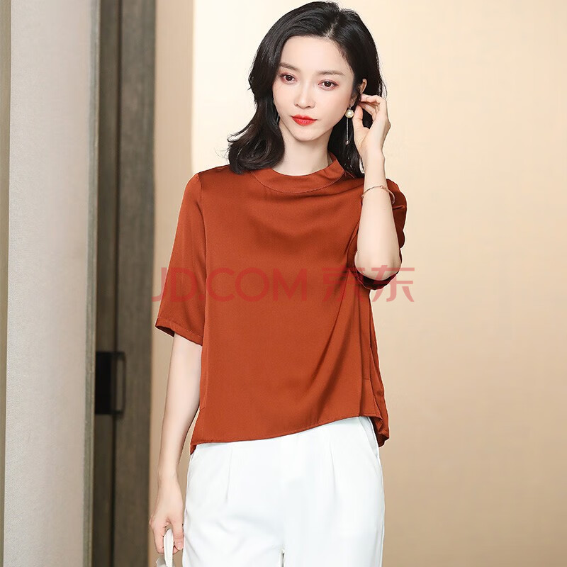 歌芬蔓品牌重磅真丝衬衫女夏季新款小衫气质简约桑蚕丝白色短袖上衣