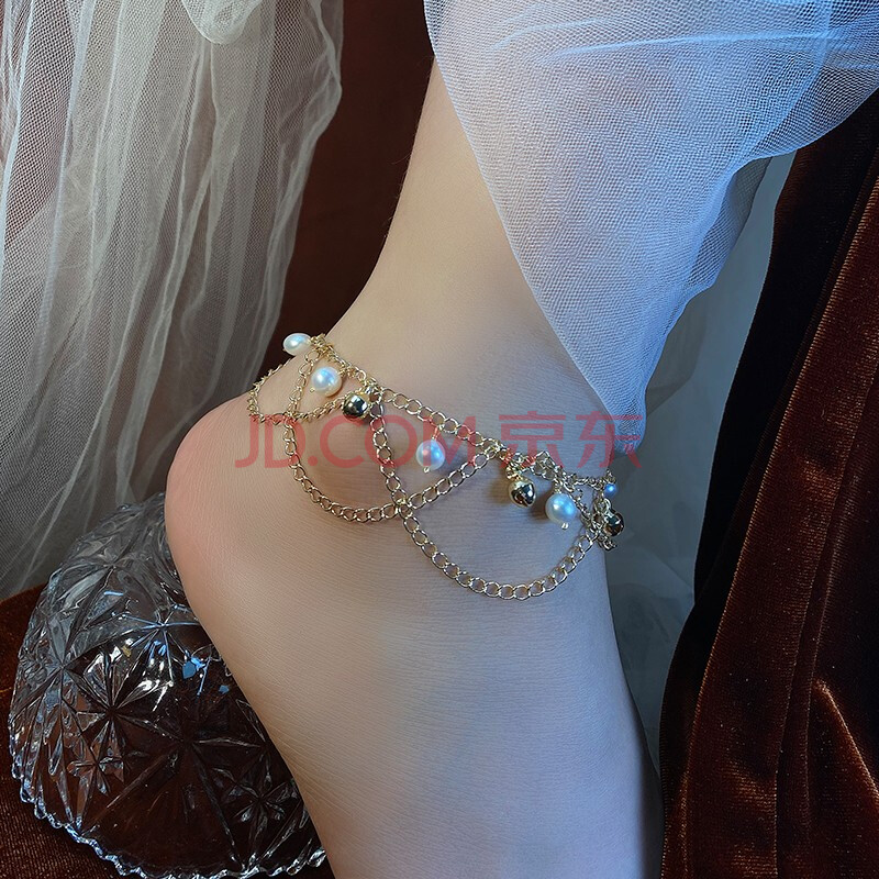 网红脚链子女性感古风脚链宫廷森系珍珠2021年新款足链女铃铛 52深锁