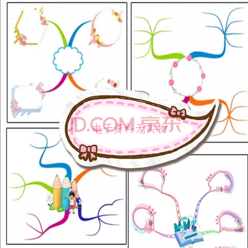 小学语文数学英语思维导图手绘空白模板电子版20套彩色 黑白 语文(30