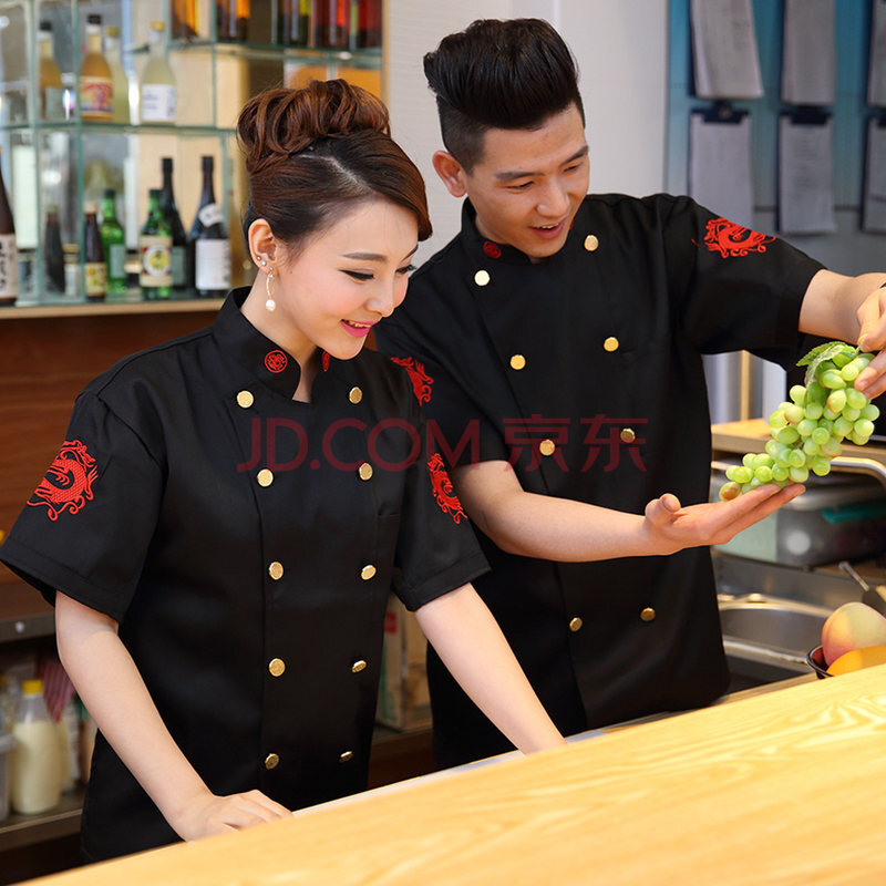 星级酒店厨师服短袖行政总厨专用服餐饮工作服食堂饭店绣龙厨师长夏天