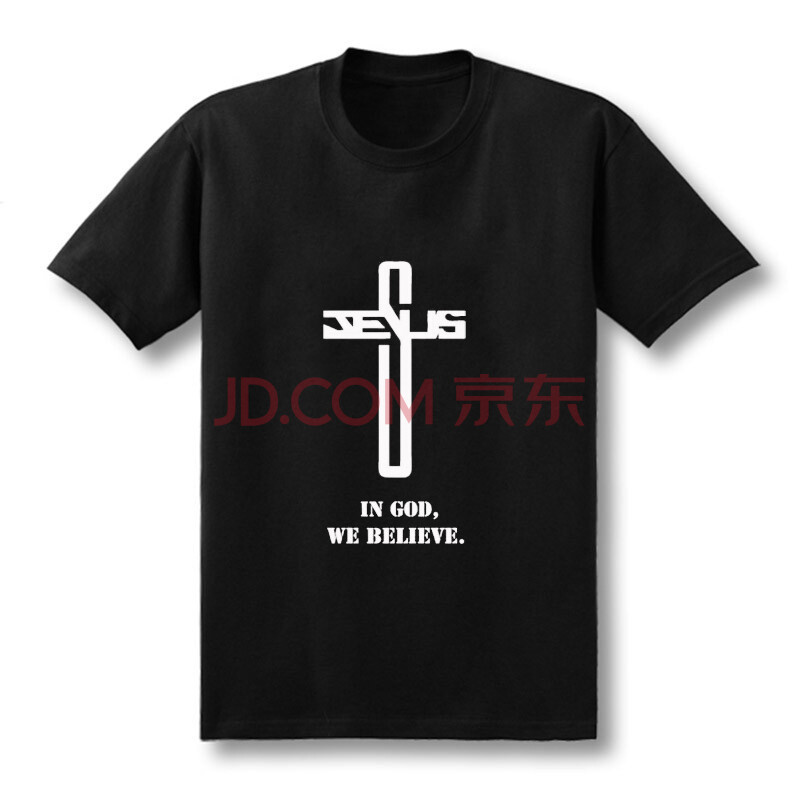 夏季唱诗班合唱团基督教耶稣十字架短袖棉t恤衫以马内利衣服 黑色一