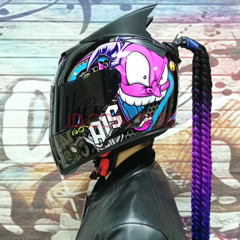 艾狮摩托车头盔男女冬季双镜片防雾机车个性头灰网红头盔四季 紫小丑