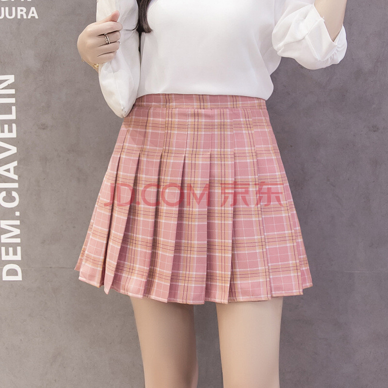 大码格子jk短裙女春秋夏学生韩版2021高腰半身裙a字裙 格子粉色 xs