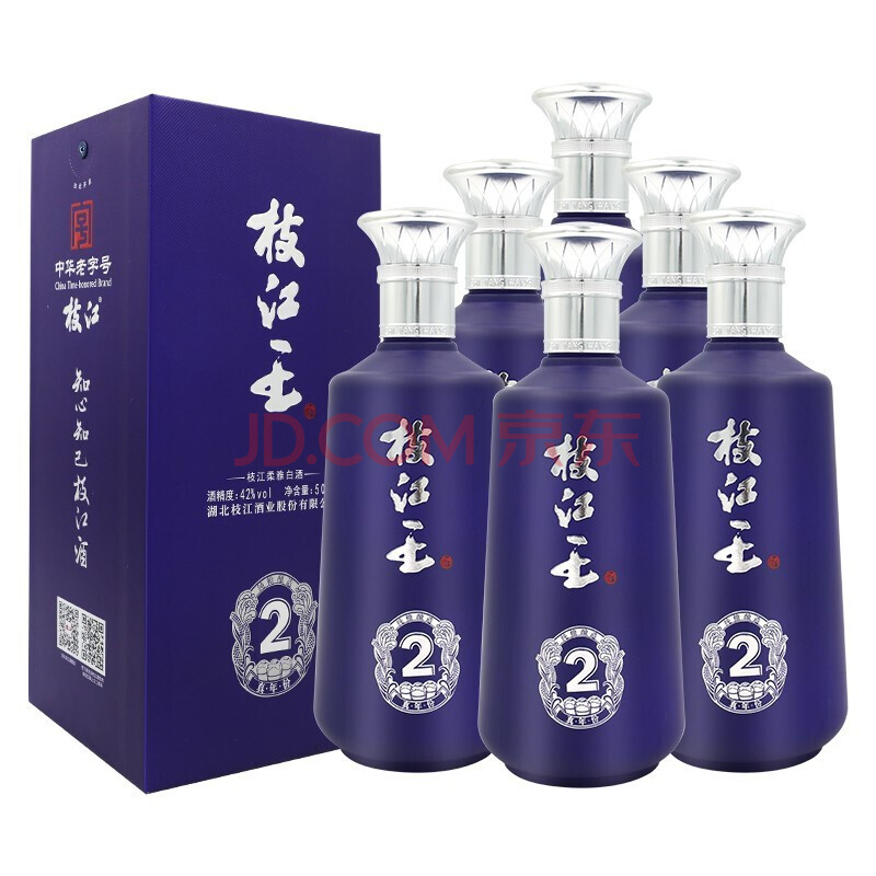 枝江白酒 42度 枝江王真年份2 柔雅白酒 500ml*6瓶整箱装