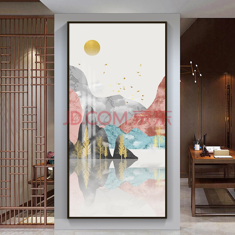 魔品尚新中式抽象玄关装饰画客厅画竖版走廊过道壁画进门入户画墙上