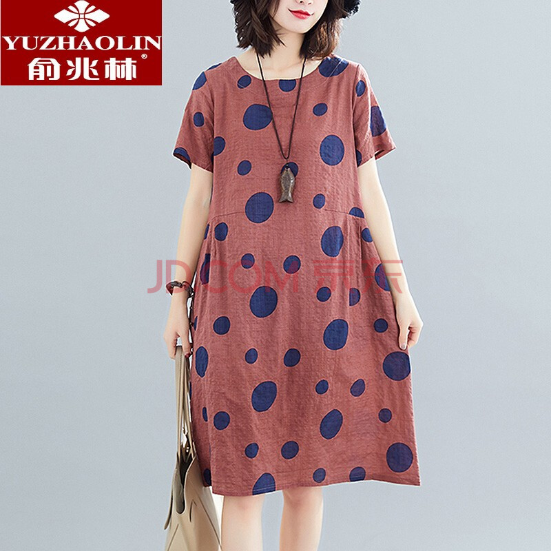 【俞兆林旗舰官方店】轻奢高档品牌女装2021新款棉麻遮肚棉绸连衣裙