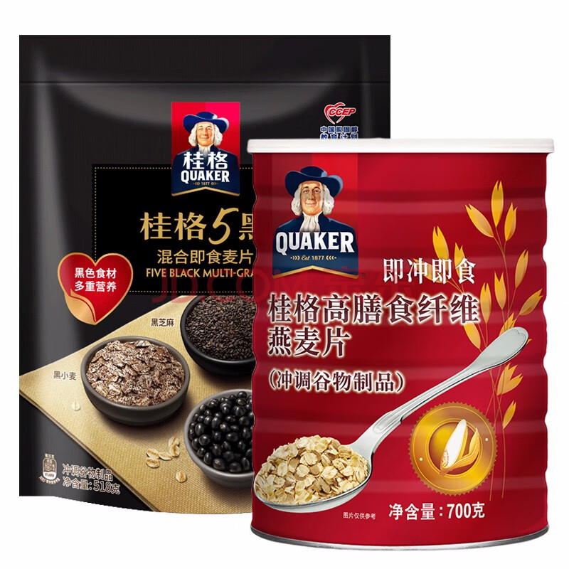 桂格(quaker)早餐谷物 高膳食燕麦片5黑混合即食麦片乳酸菌麦果脆305g