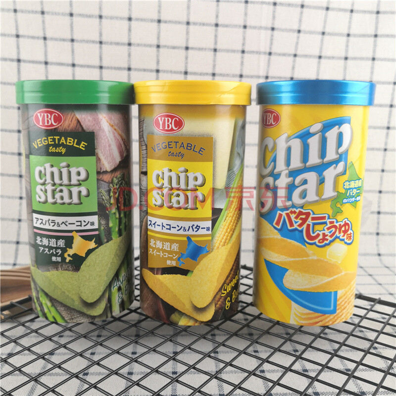 日本进口ybc chip star 芦笋培根味黄油味桶装支装薯片膨化 50g 玉米