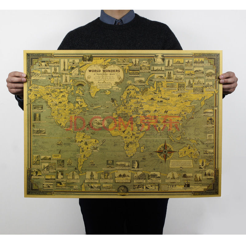 中国世界地图复古老航海图藏宝图牛皮纸海报 酒吧宿舍