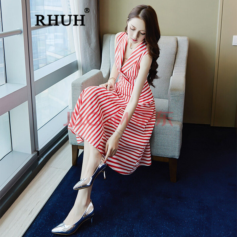 2021年最新款服装,2021年最时尚衣服 rhuh 轻奢潮牌女装ol条纹衬衫连衣裙2021新款女夏中长