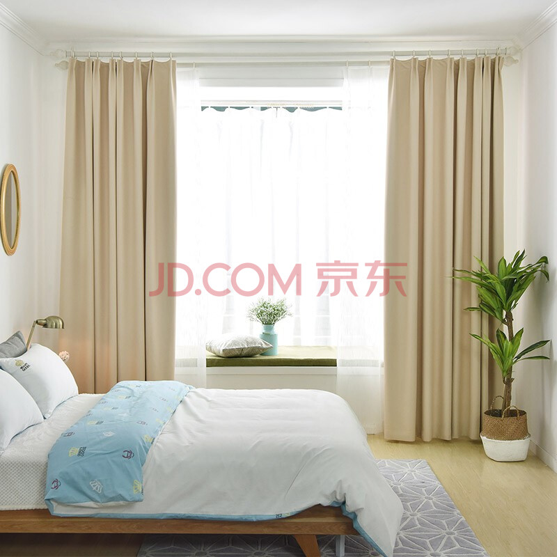 双面遮光窗帘布现代简约定制窗帘成品阳台卧室客厅飘窗遮光料 卡其色