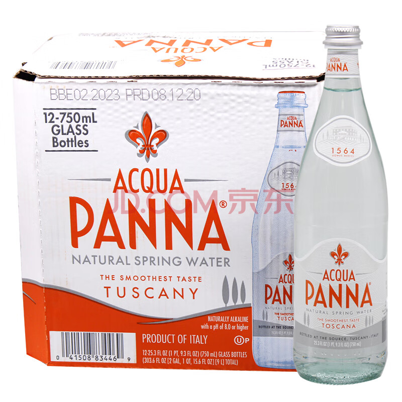 意大利原装进口 普娜(acqua panna)天然矿泉水 750ml*12瓶 整箱【玻璃