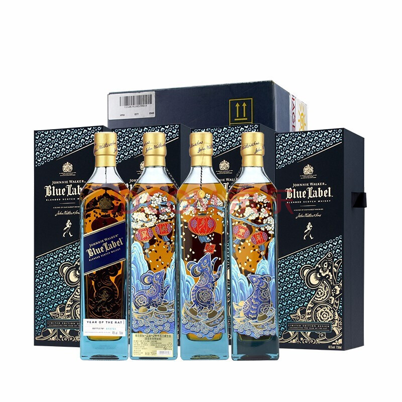尊尼获加（JOHNNIE WALKER）盛酩威 尊尼获加 蓝牌蓝方威士忌 调配型苏格兰威士忌 年货送礼 鼠硕丰年750ml*4装整箱