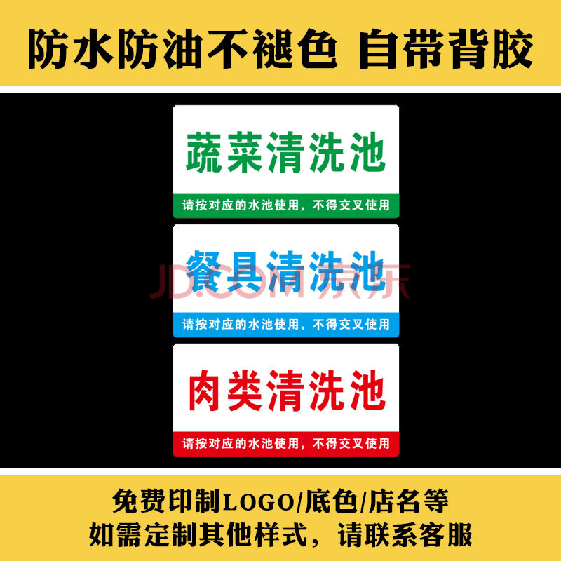 标示厨房分类水池标识牌4d管理餐具蔬菜肉类饭店食堂清洗池贴牌标签 3