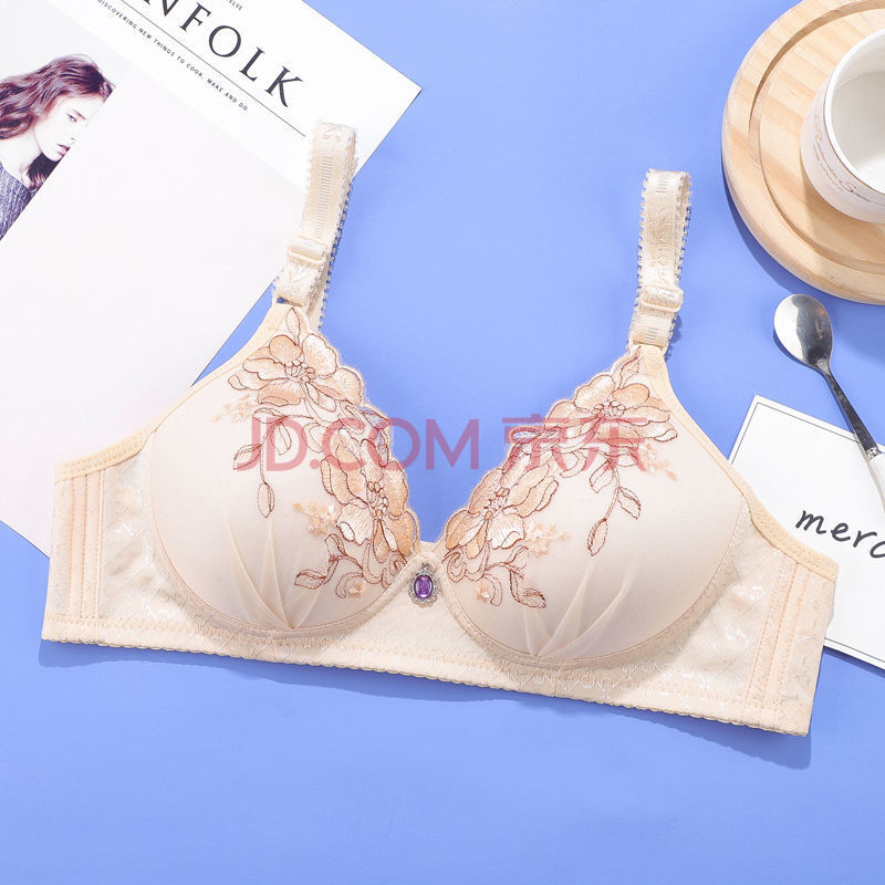 【2件装】薄款文胸无钢圈绣花内衣女小胸聚拢调整型性感舒适胸罩