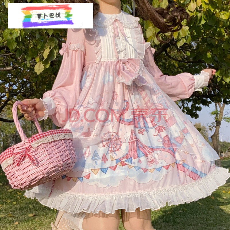 全款 发带裙子全套梦镜游乐园op甜美lolita连衣裙 粉色小裙子本体 l