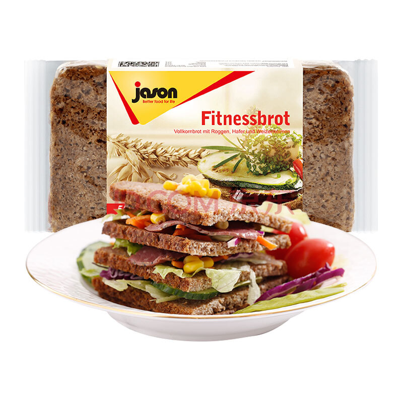 【进口】德国捷森低脂全麦燕麦黑面包500g粗粮早餐健身代餐酸吐司