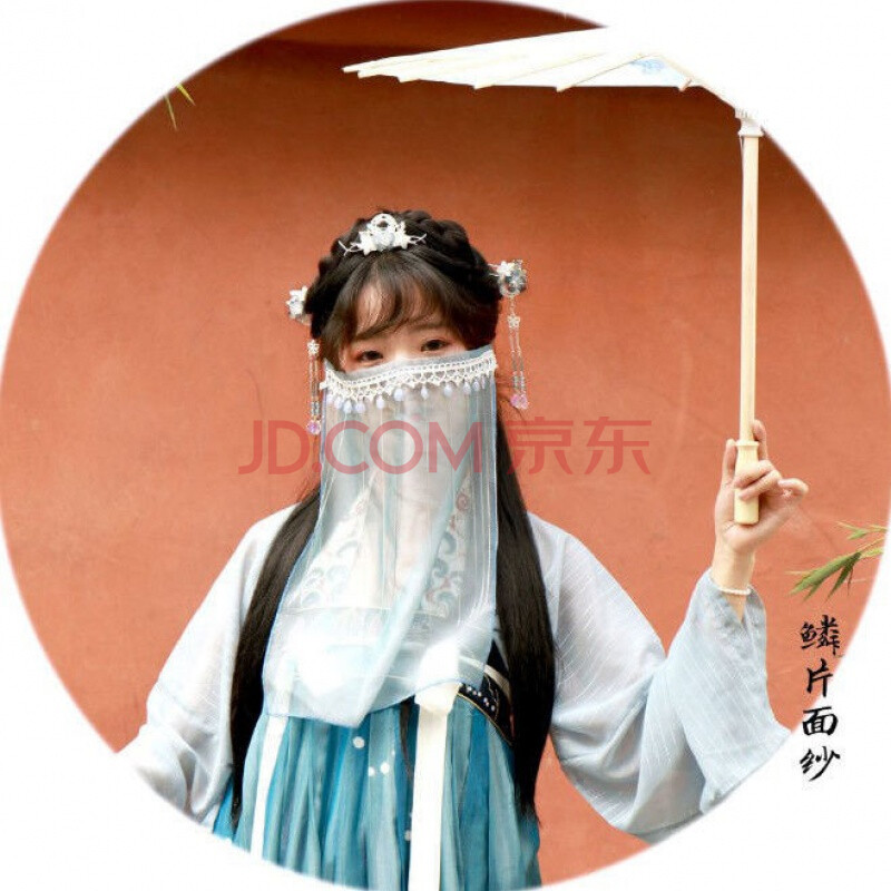 面纱古风汉服配饰面纱古风挂耳古代刺绣雪纺薄款面纱女遮脸蒙面拍照