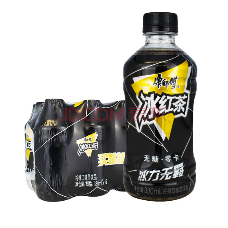 康师傅新品黑瓶冰红茶无糖0卡330ml*9/12瓶夏日饮品整箱装 9瓶装