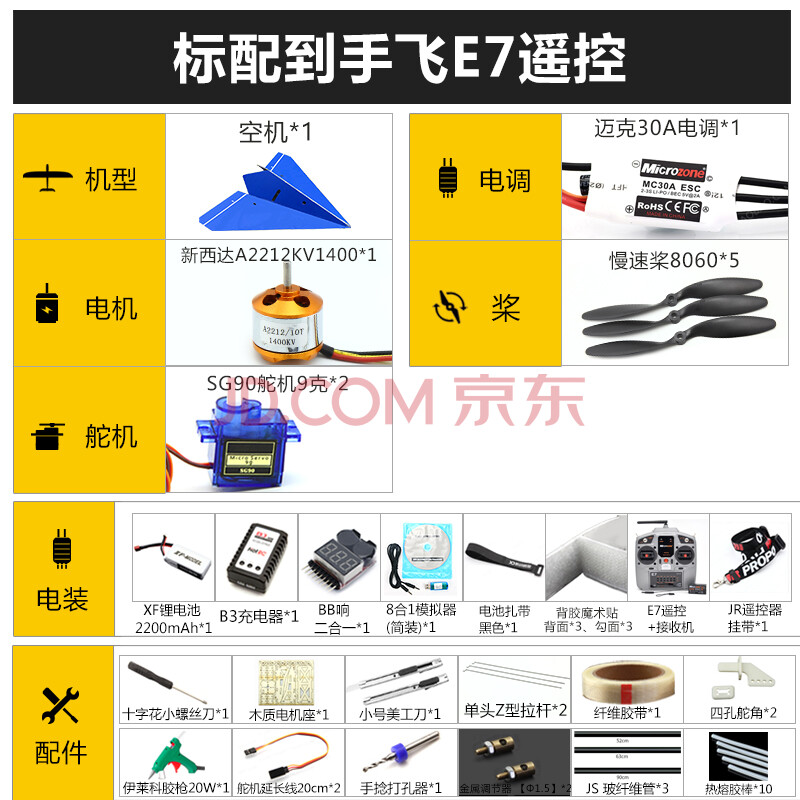 遥控航模固定翼kt板三角翼电动飞行器1米翼展飞机diy滑翔机 标配到手