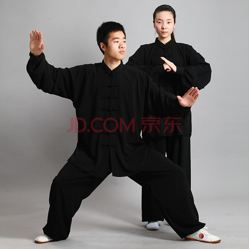 绅筑 太极服春夏新款棉加丝太极服功夫服 武术服练功服男女 黑色 xs