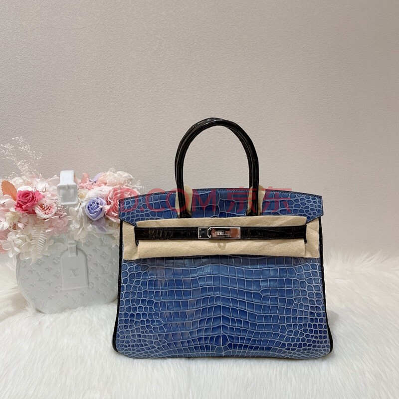 【二手95新】爱马仕(hermes)birkin30铂金包鳄鱼皮女士手提包 亮面倒v