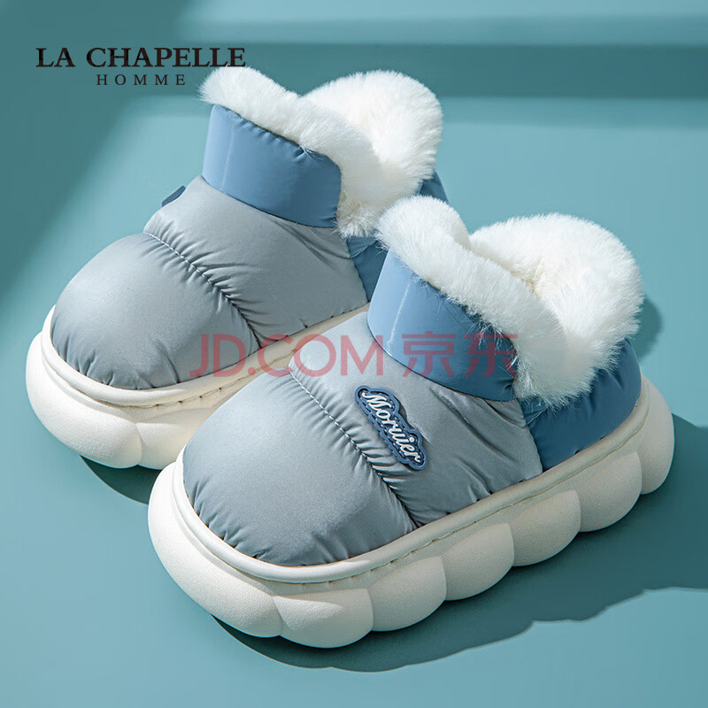 LA CHAPELLE HOMME亲子儿童室内外居家保暖防滑包根软底毛绒棉拖鞋 28 蓝色 34-35 