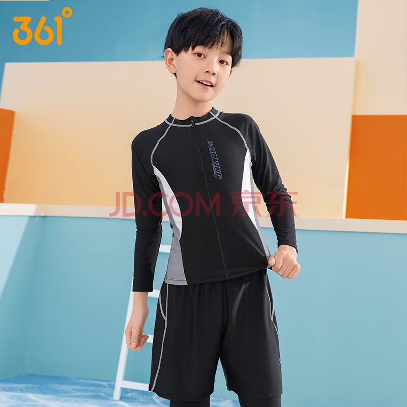 361°儿童泳衣防晒新款长袖长裤泳衣男童小护盾儿童泳衣男童速干泡温泉 黑灰色5174 160 (18)高151-160cm重75-85斤