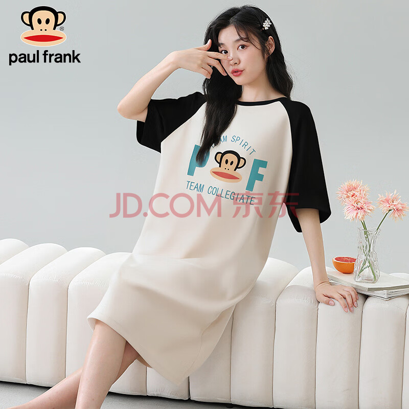 PAUL FRANK大嘴猴睡裙女款短袖夏季纯棉薄款睡衣夏天连衣裙宽松可外穿家居服