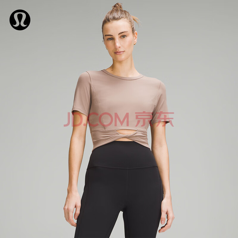 lululemon丨Cropped Nulu™ 女士短款下摆扭结短袖 T 恤 LW3IF8S 陶灰褐色 M /8