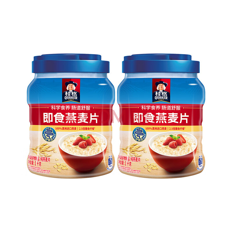 桂格【专享】罐装即食/快煮燕麦片1000g经典原味麦片冲饮代餐 罐装即食燕麦片 1000g*2罐