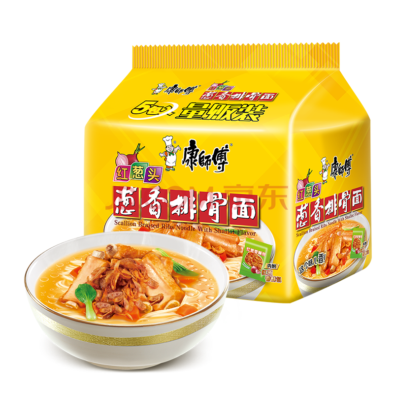 康师傅方便面 经典红葱头葱香排骨五连包104g*5 泡面袋装速食 方便食品