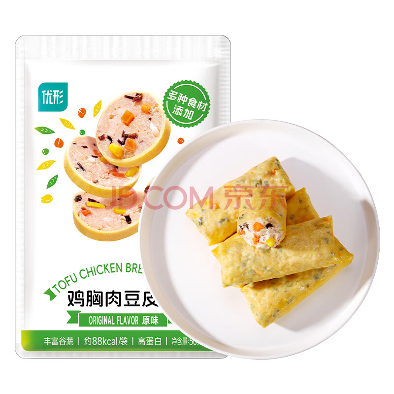 优形（ishape）鸡胸肉豆皮卷代餐健身轻零食品豆皮卷即食便捷零食蔬菜卷豆干年货 鸡胸肉豆皮卷原味50g*8袋400g
