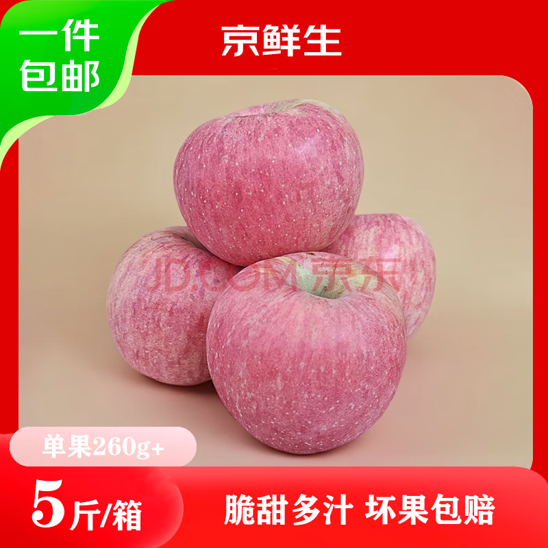 京鲜生 陕西洛川红富士苹果 净重5斤 单果260g 新鲜水果 源头直发
