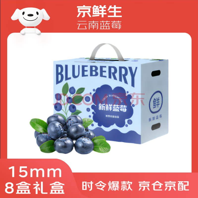 京鲜生 云南蓝莓15mm+ 8盒礼盒装 净重125g/盒 生鲜水果