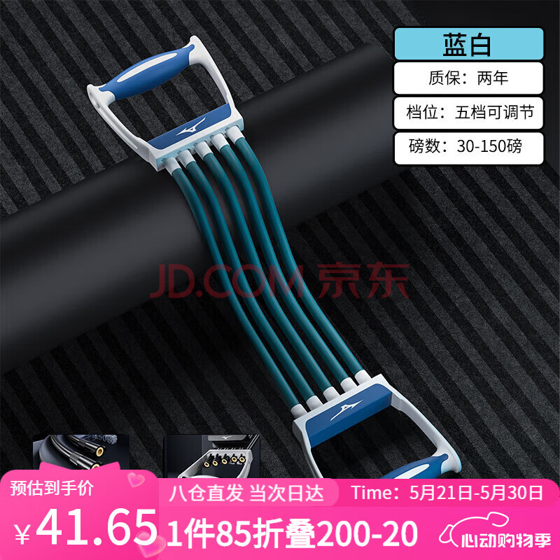 美津浓（MIZUNO）扩胸拉力器拉力绳练肩健身家用胸肌臂力训练绳背肌弹力带 蓝色