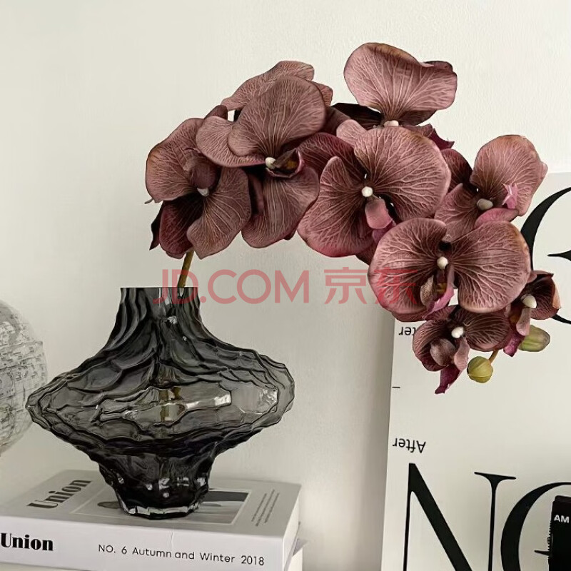 尔山集花瓶玻璃不规则黑色花瓶客厅餐厅桌面装饰摆件插假仿真花透明玫瑰 不规则玻璃花瓶-黑色 22.5cm